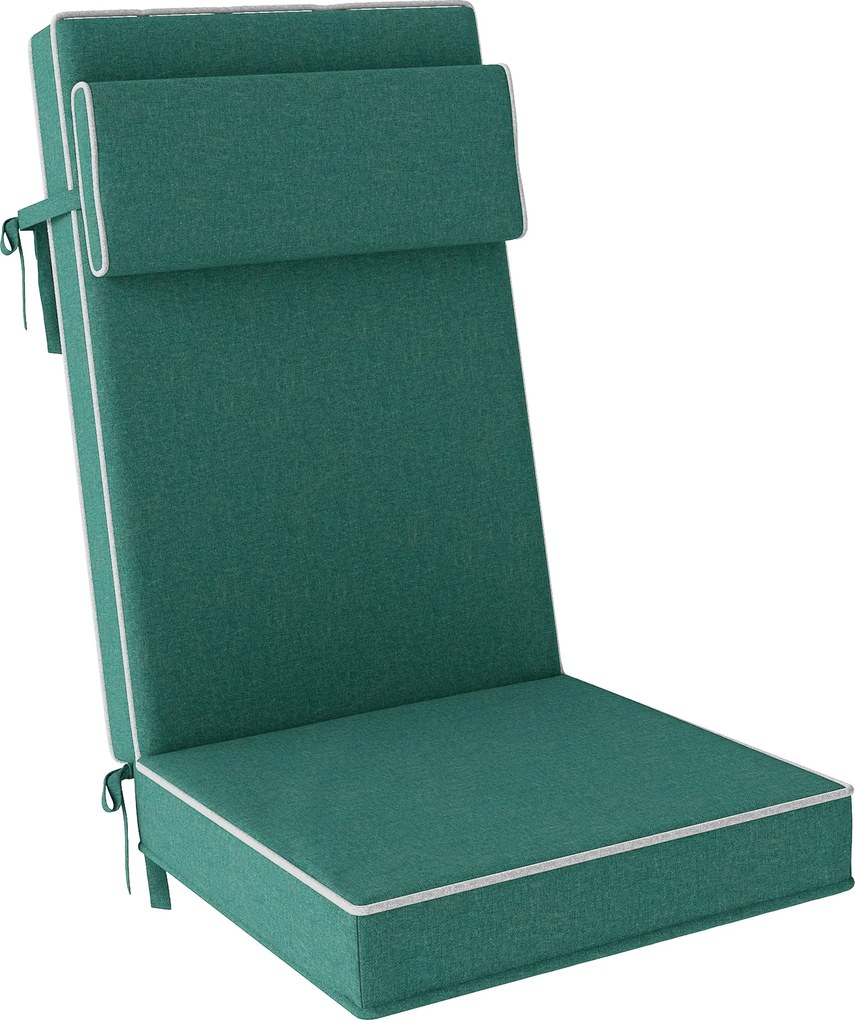 Outsunny Almofada de assento 120 x 47 x 9,5 cm repelente à água, almofada para cadeira com tiras, apoio de cabeça, UPF50+, Verde | Aosom Portugal