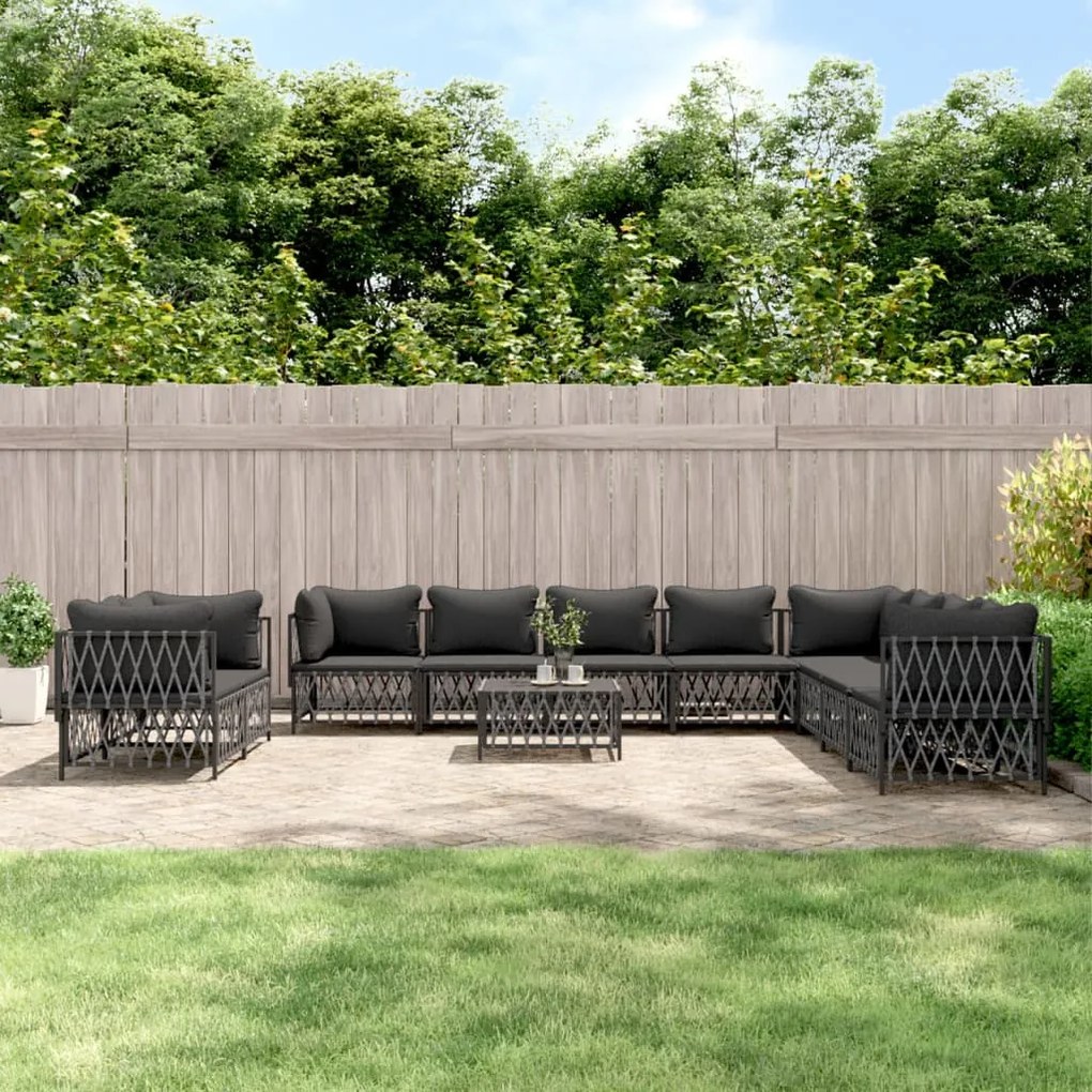 vidaXL 11 pcs conjunto lounge de jardim com almofadões aço antracite