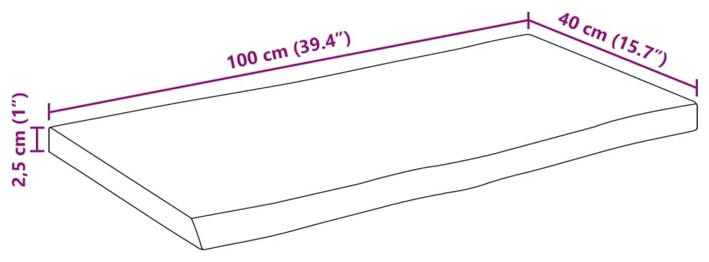 Tampo de mesa c/borda viva 100x40x2,5cm mangueira áspera maciça