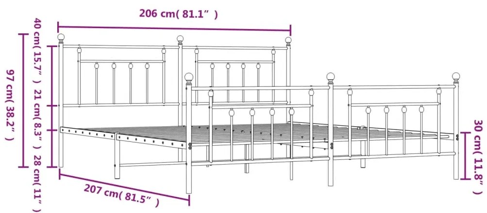 Estrutura de cama com cabeceira e pés 200x200 cm metal preto