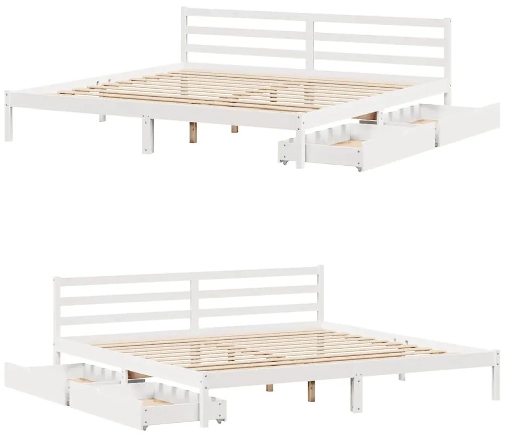 Cama sem colchão 200x200 cm madeira de pinho maciça branco