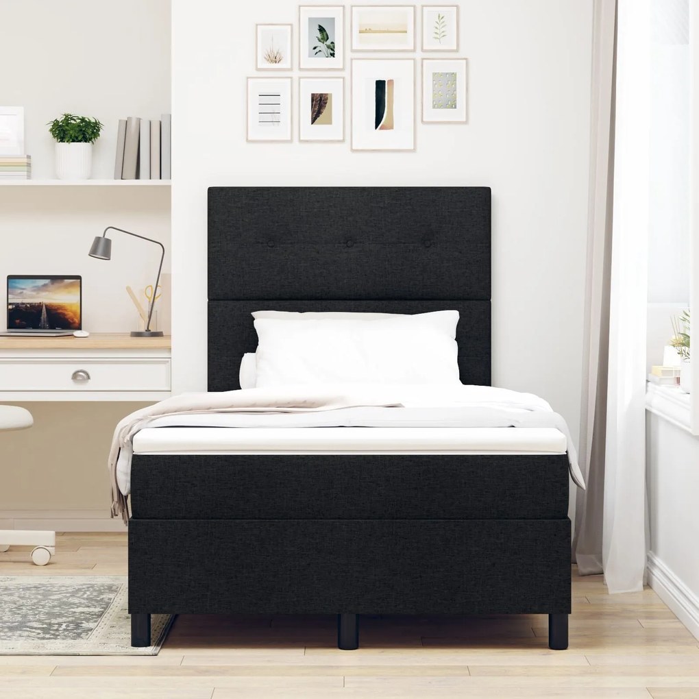 Cama Box com Colchão Preto 120x200 cm Tecido