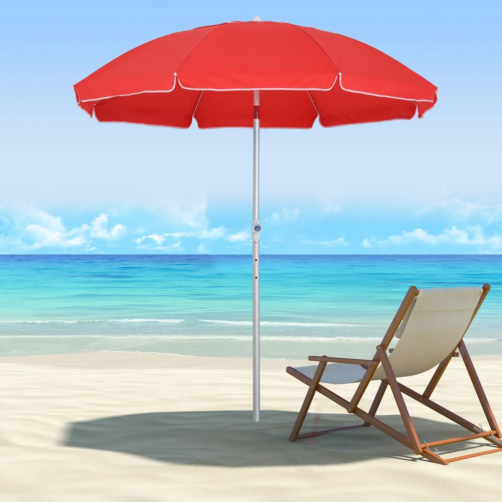 Guarda-sol de praia octogonal inclinável, Ø 180 cm, tecido de poliéster de alta densidade com proteção UV, altura ajustável, mastro de alumínio, bolsa