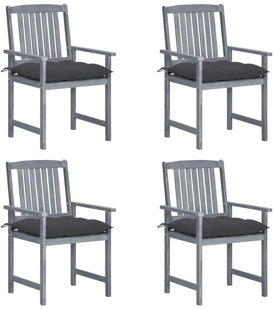 vidaXL Cadeiras de jardim com almofadões 4 pcs acácia maciça cinza