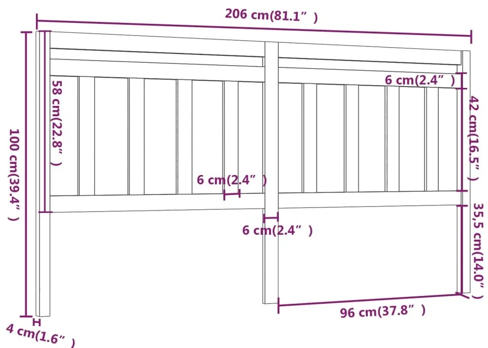 Cabeceira de cama 206x4x100 cm pinho maciço preto