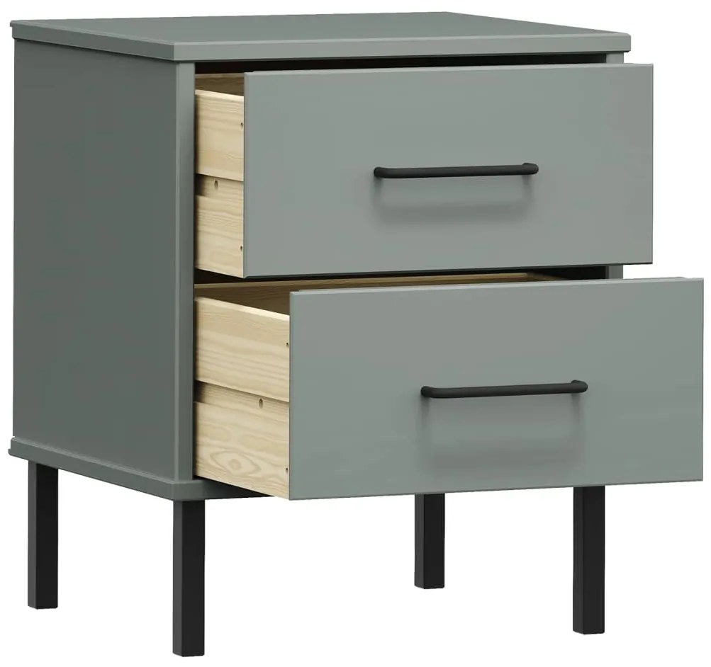 Mesa cabeceira c/ pernas de metal OSLO pinho maciço cinzento