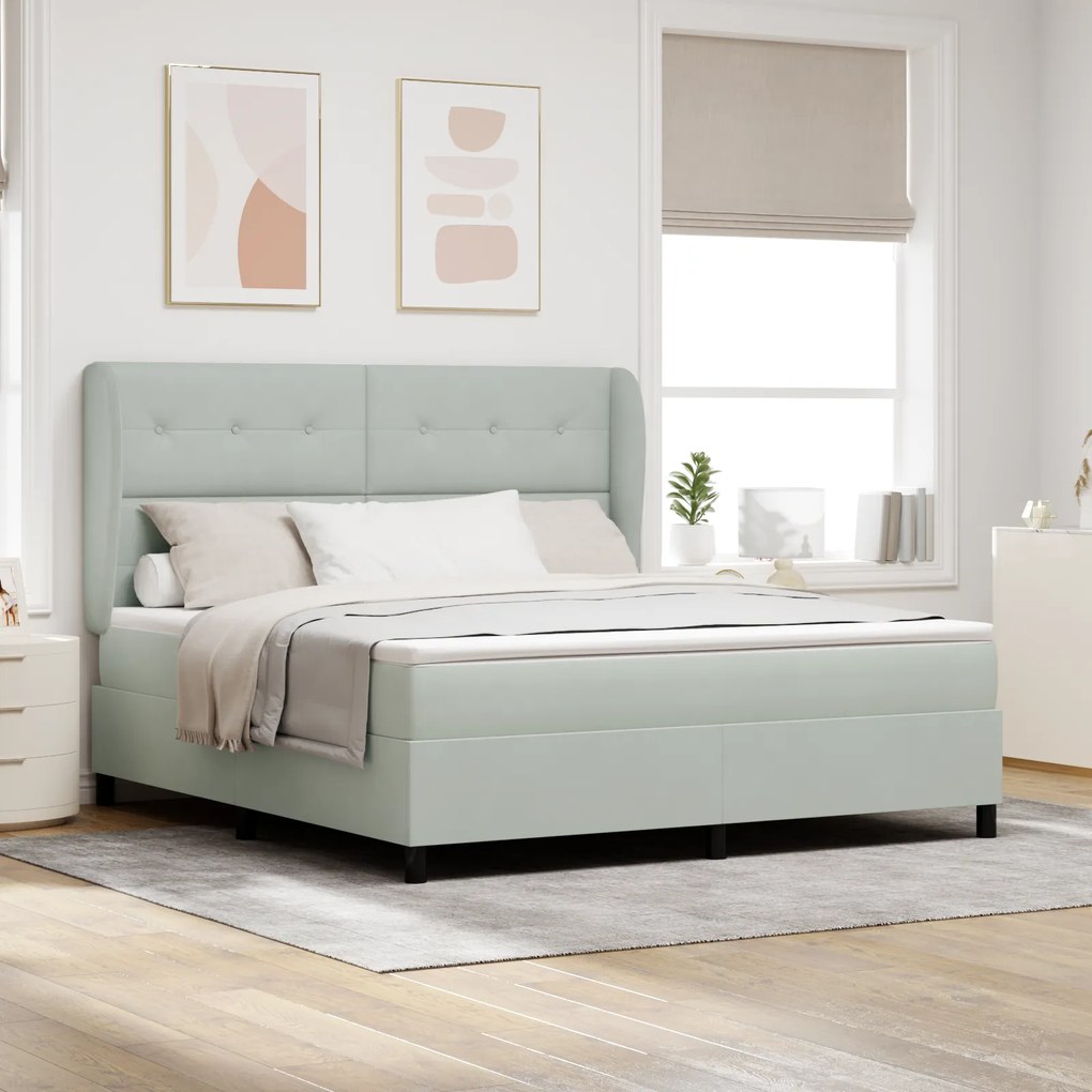 Cama Box com Colchão vidaXL Cinza Claro 180x200 cm Veludo