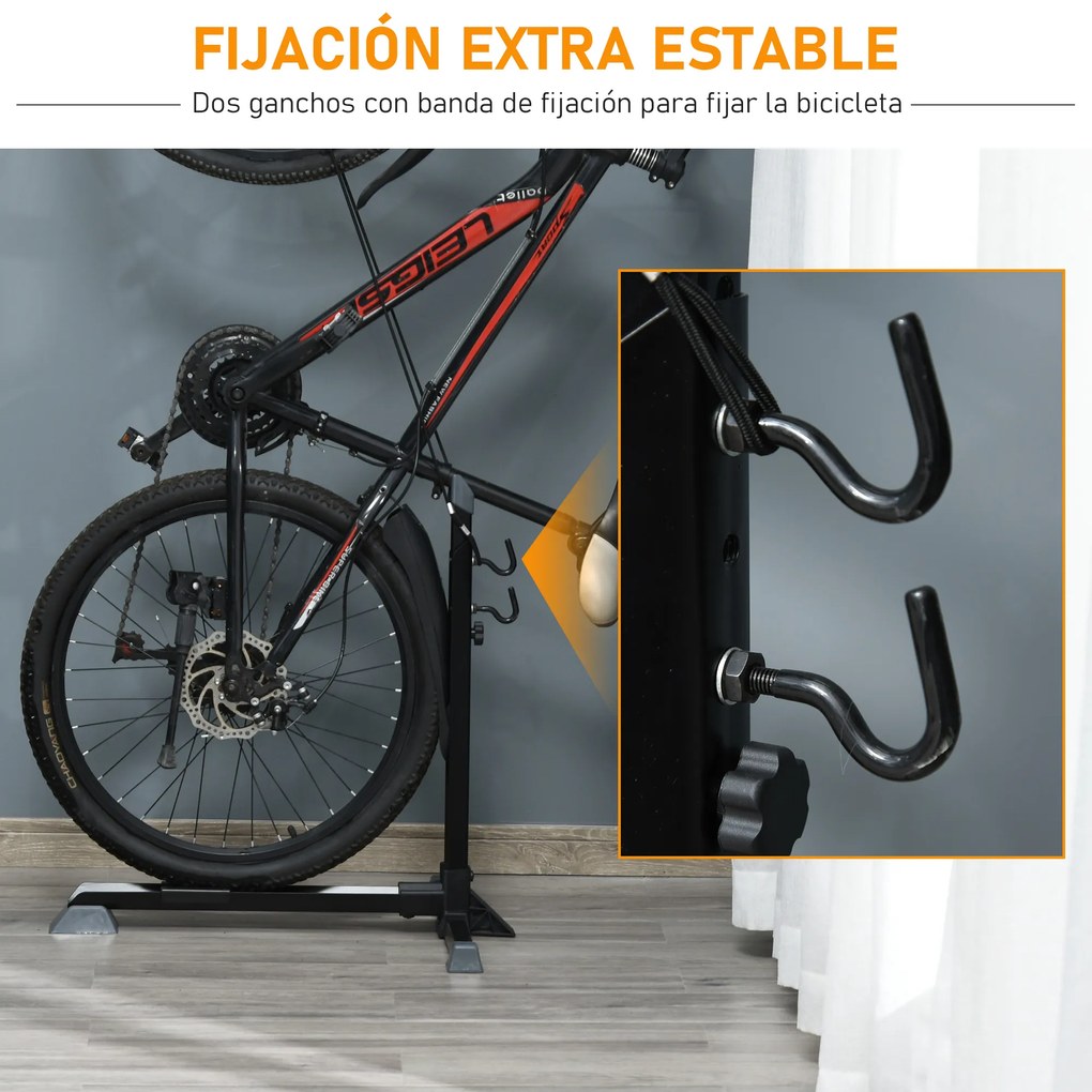 HOMCOM Suporte de bicicleta vertical Cavalete ajustável para bicicleta com alça de fixação fácil de transportar Suporta 30kg 66x56x63-73.5cm Preto
