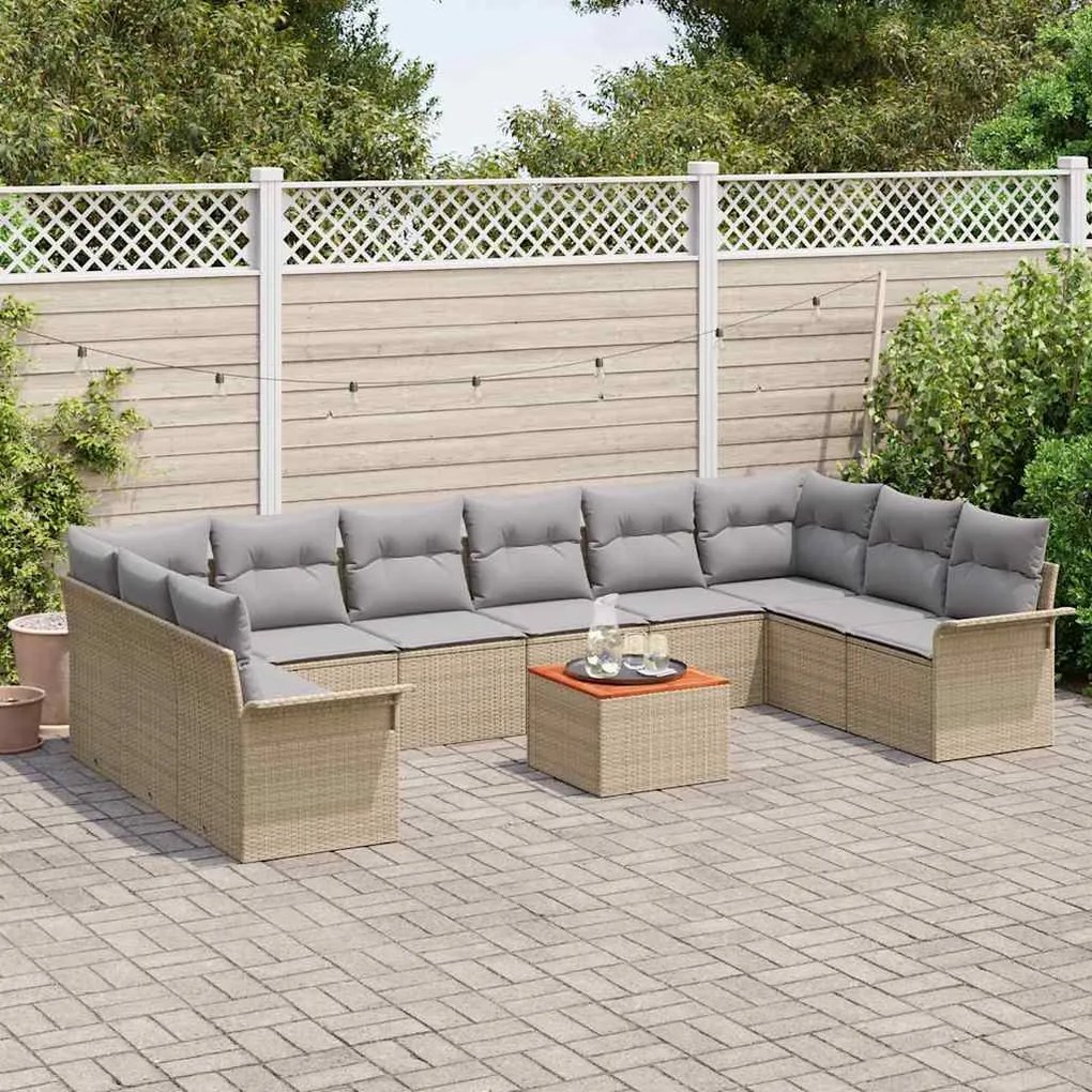 Conjunto de Sofá para Jardim vidaXL de 11 Peças com Almofadas Bege Rat