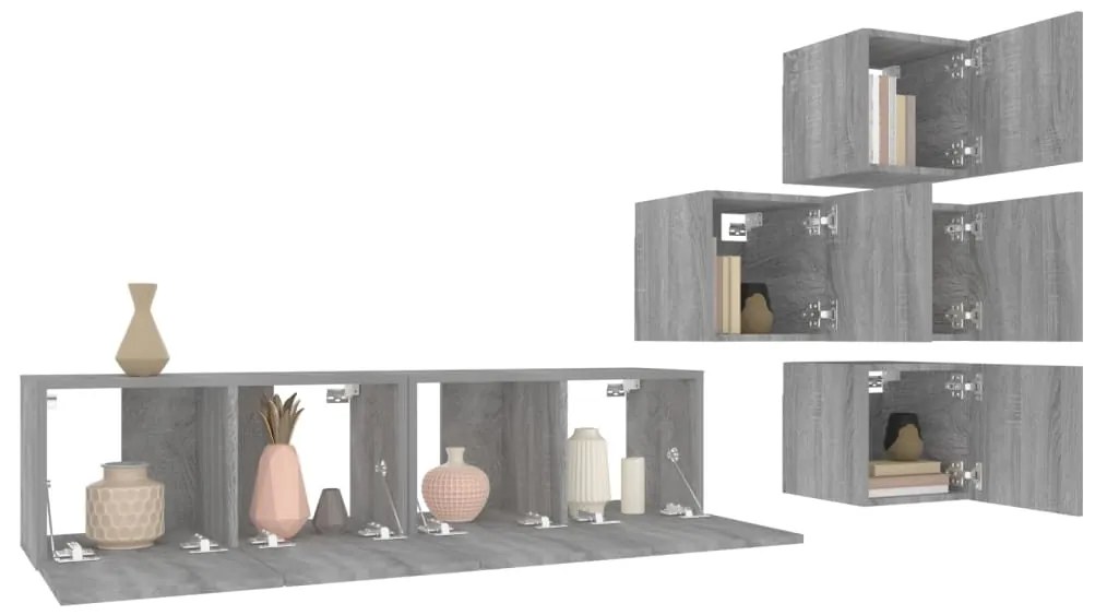Conjunto móveis de TV 6 pcs madeira processada sonoma cinza