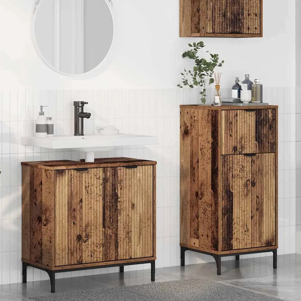 vidaXL Conjunto de Móveis para Banheiro Xadrez 2 pcs Madeira antiga