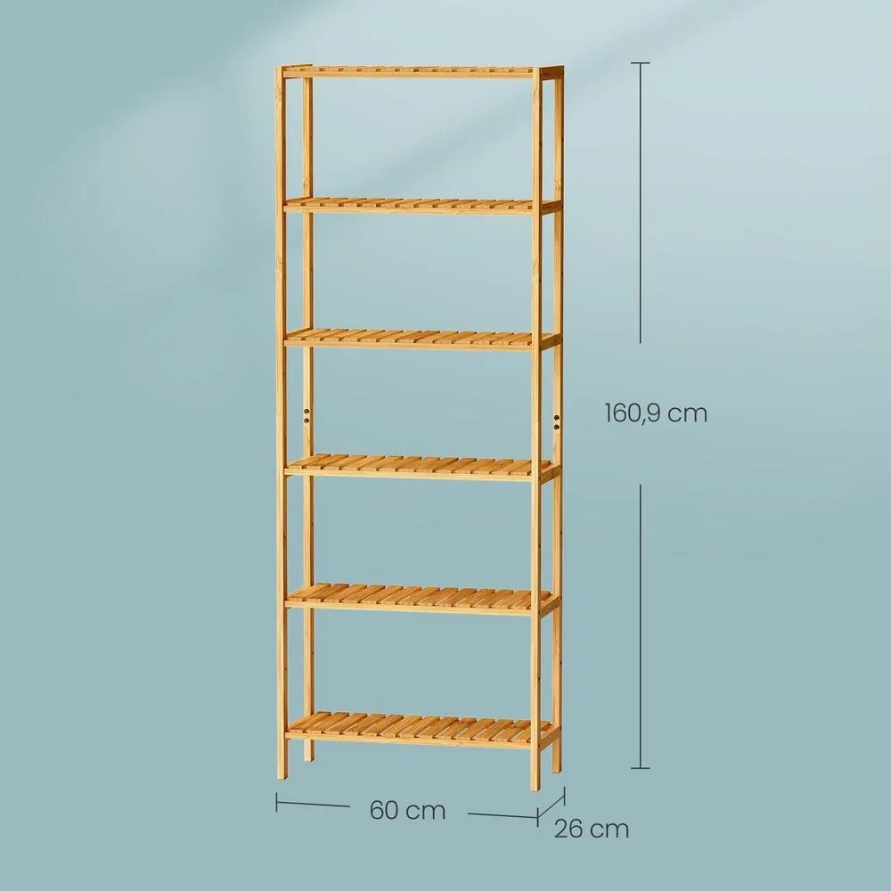 Estante casa banho em bambu com 6 prateleiras 26 x 60 x 160,9 cm Bege