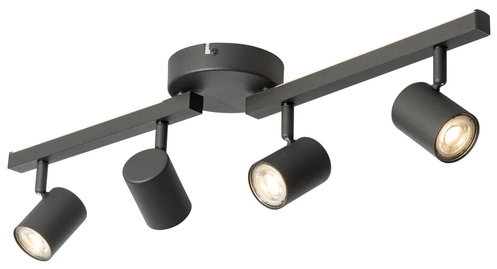 LED Foco de teto preto GU10 50mm 4 luzes com luz de fundo - Back Up Moderno