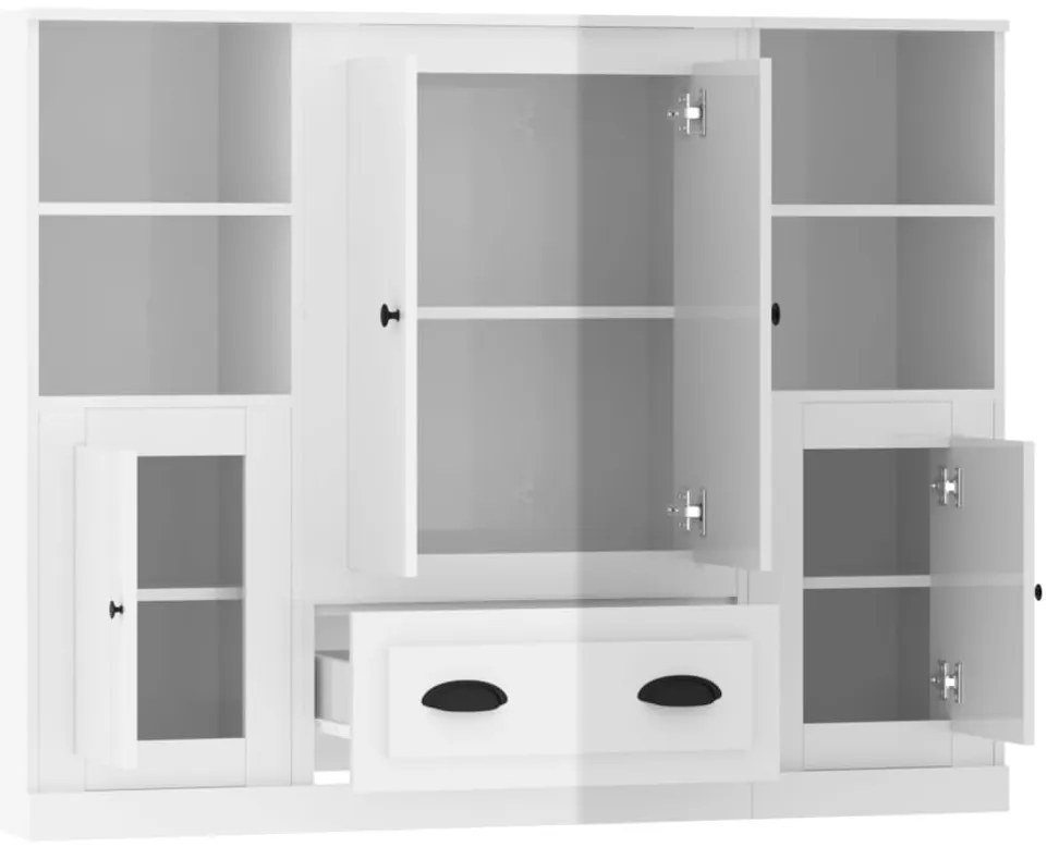 Aparadores altos 3 pcs derivados de madeira branco brilhante