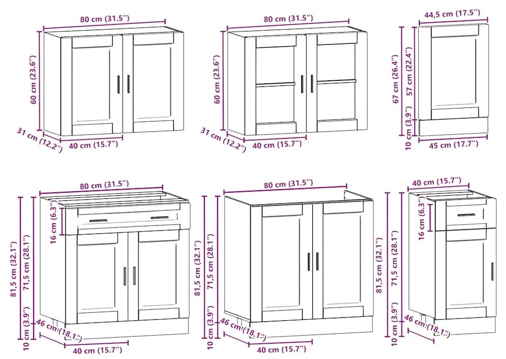 7 peças armário de cozinha conjunto Kalmar cinzento cimento