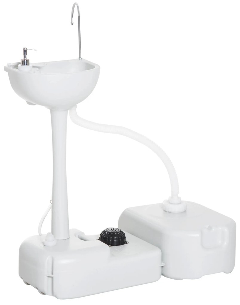 Outsunny Lavatório Portátil para Campismo com Depósito de Recuperação de Água e Dispensador de Sabão 83x50x103 cm Cinza Claro | Aosom Portugal