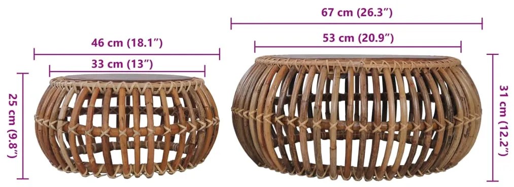 Mesas de centro 2 pcs vime genuíno