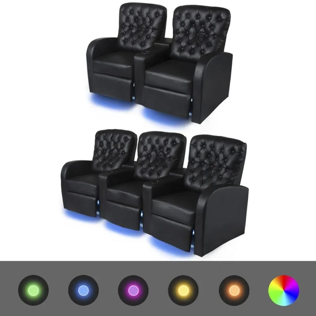 Poltrona reclinável LED 2+3 lugares 2pcs couro artificial preto