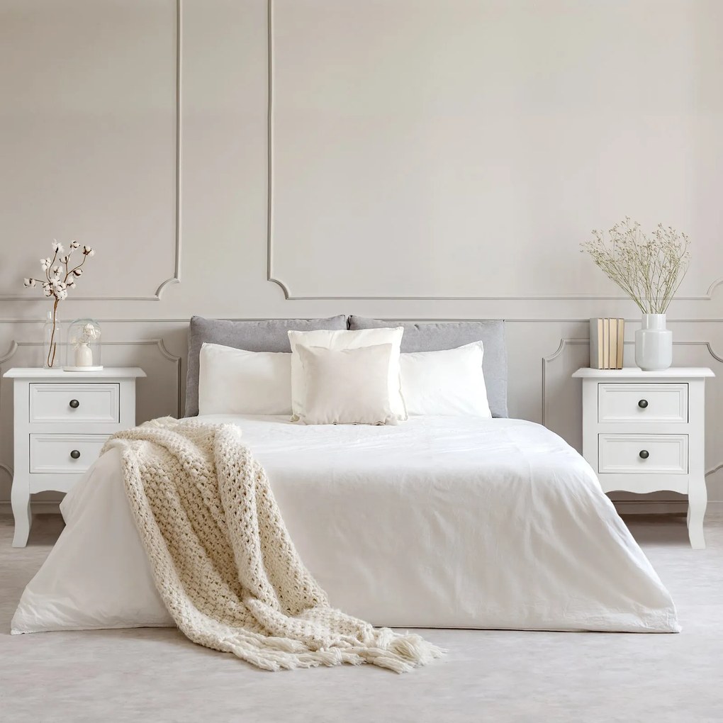 HOMCOM Conjunto de 2 Mesas de Cabeceira com 2 Gavetas Armário Auxiliar com Grande Espaço de Armazenamento para Quartos Sala 34,7x30x49cm Branco