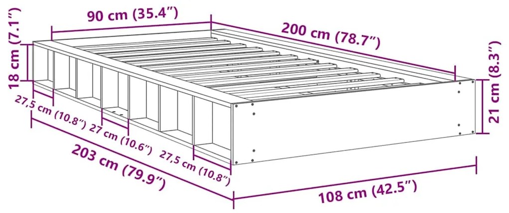 Estrutura de cama sem colchão 90x200 cm Carvalho de madeira