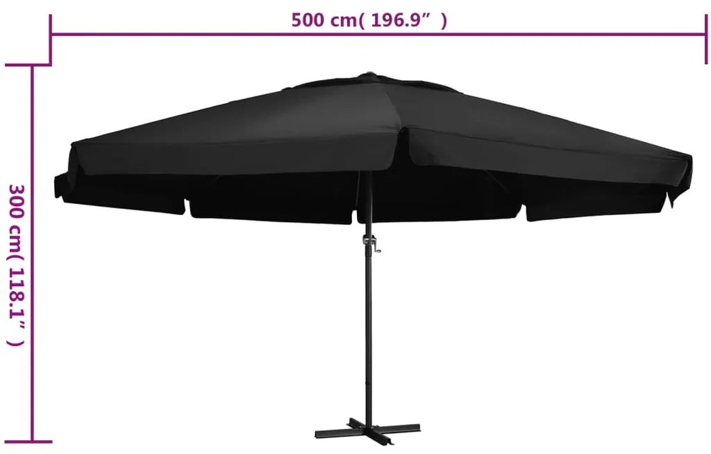 Guarda-sol de jardim com poste de alumínio 500 cm preto