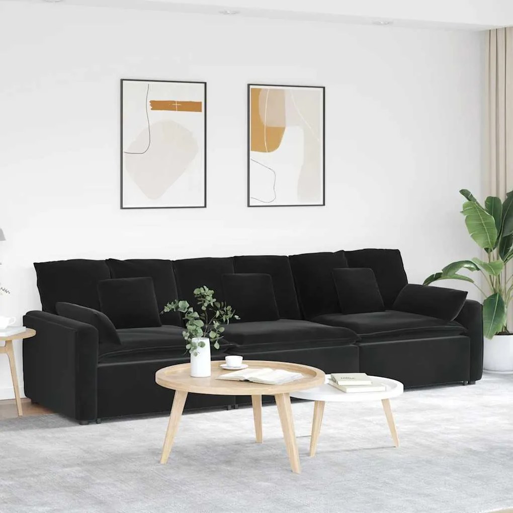 Sofá modular com almofadas preto