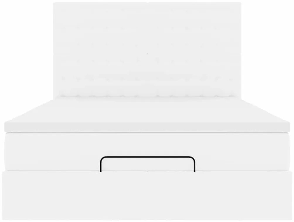 Estrutura de cama otomana com colchão branco couro falso