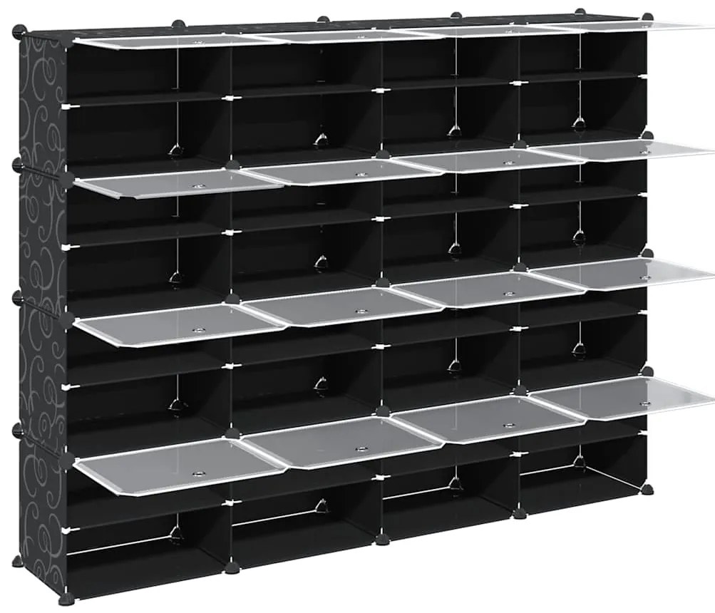 Organizador de arrumação com 16 cubos e portas PP preto