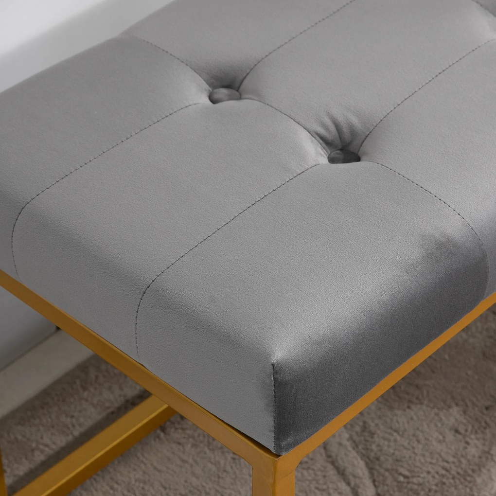 HOMCOM Banco multifuncional Banco de pés com assento acolchoado e pernas metálicas 120x35x42 cm cinza e dourado