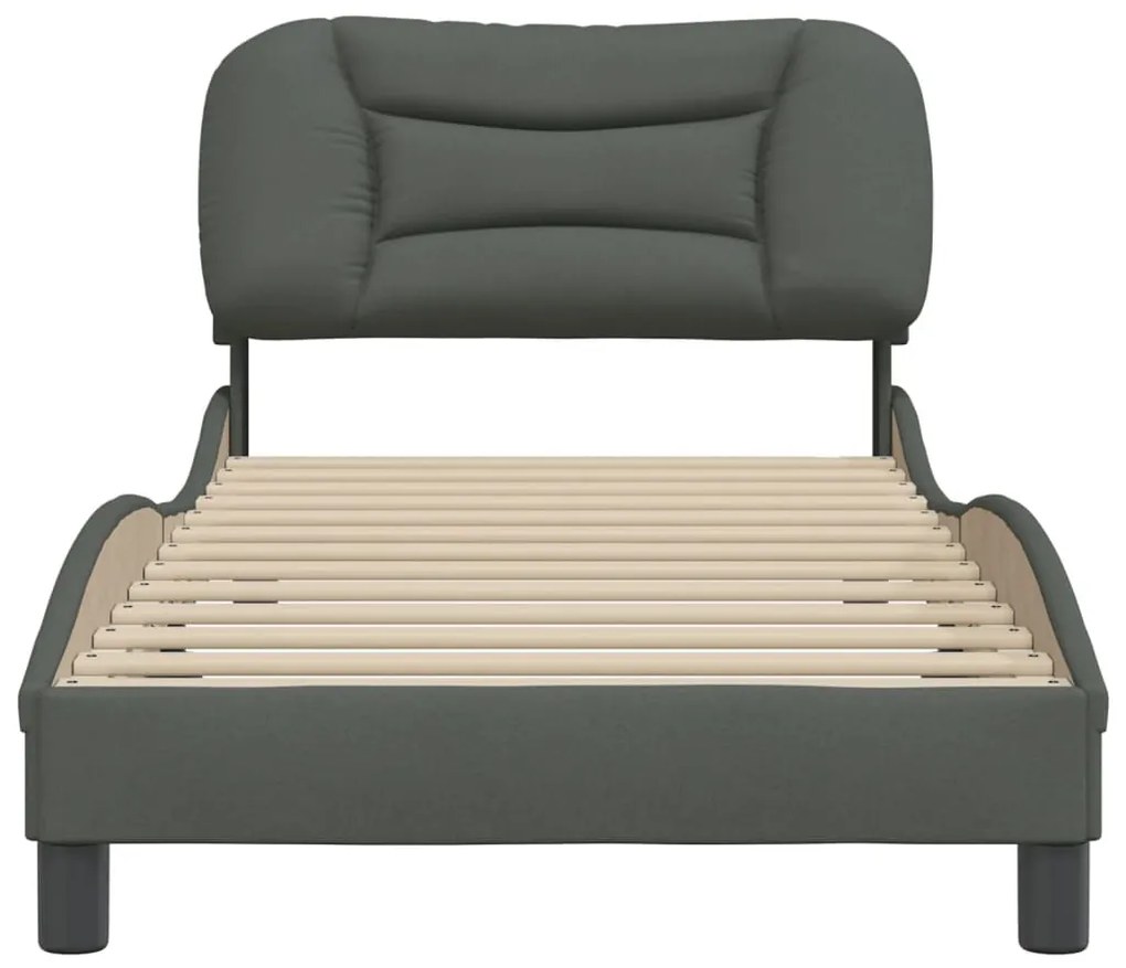 Estrutura de cama c/ cabeceira tecido 90x190 cm cinza-escuro