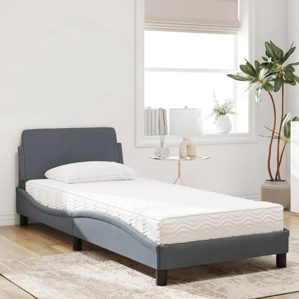 Cama com colchão 80x200 cm veludo cinzento-escuro