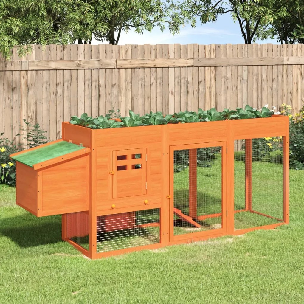 vidaXL Galinheiro 204x50x84 cm madeira de pinho maciça castanho