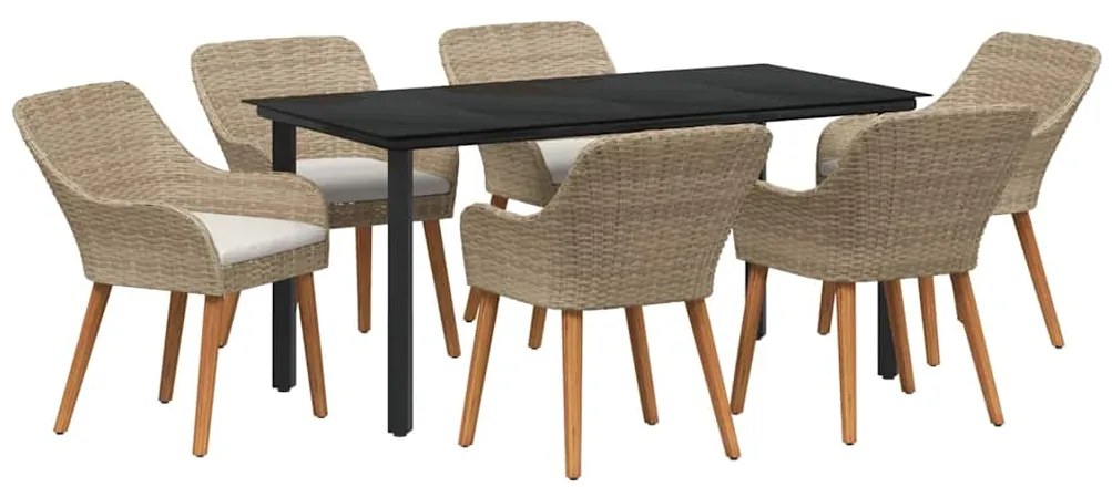 Conjunto de Jantar de Jardim 7 Peças Bege em Rattan e Poliéster