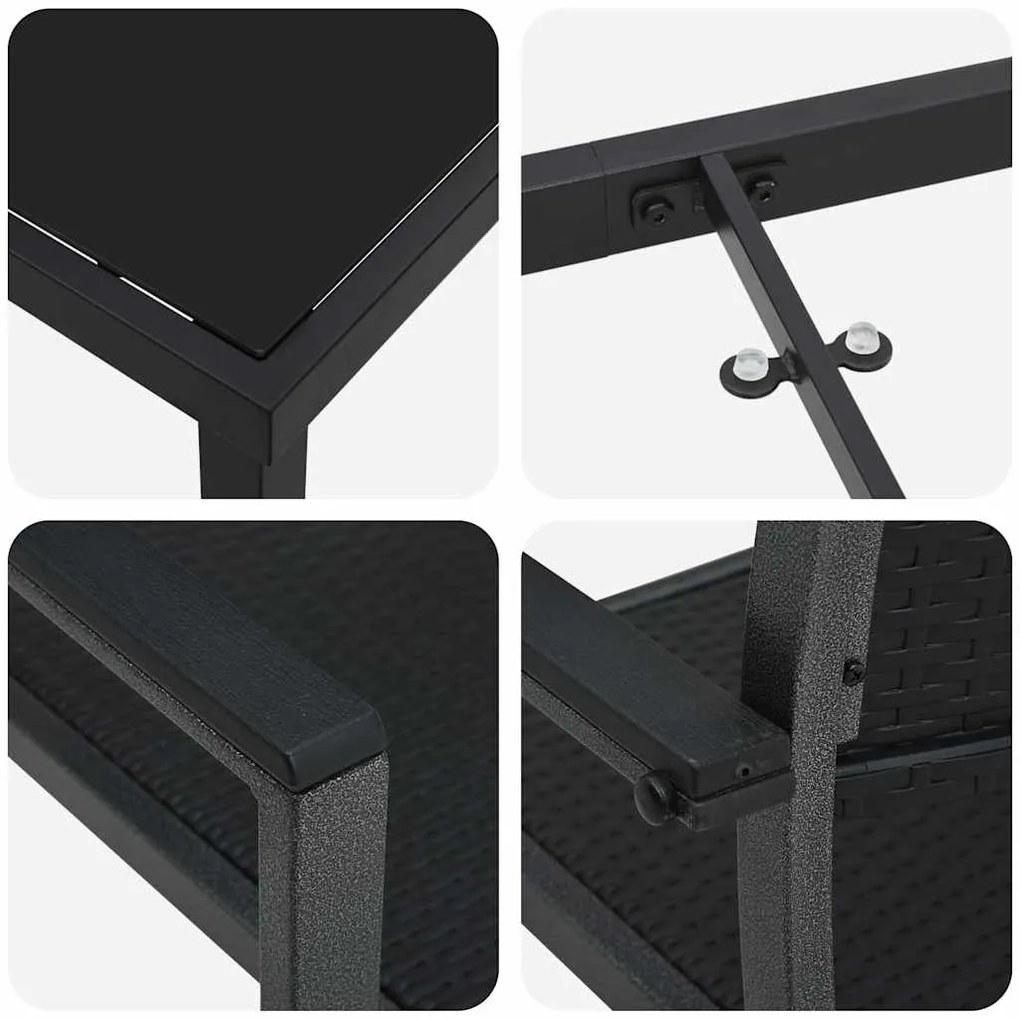 Conjunto de Jantar de Jardim 7 Peças em Rattan e Poliéster Preto.