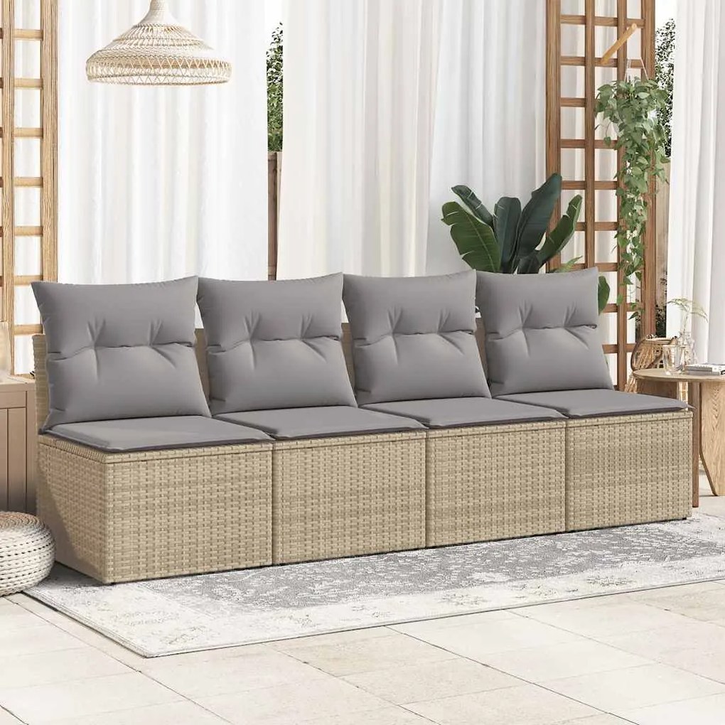 2 pcs conj. sofás p/ jardim c/ almofadões vime PE/acácia bege
