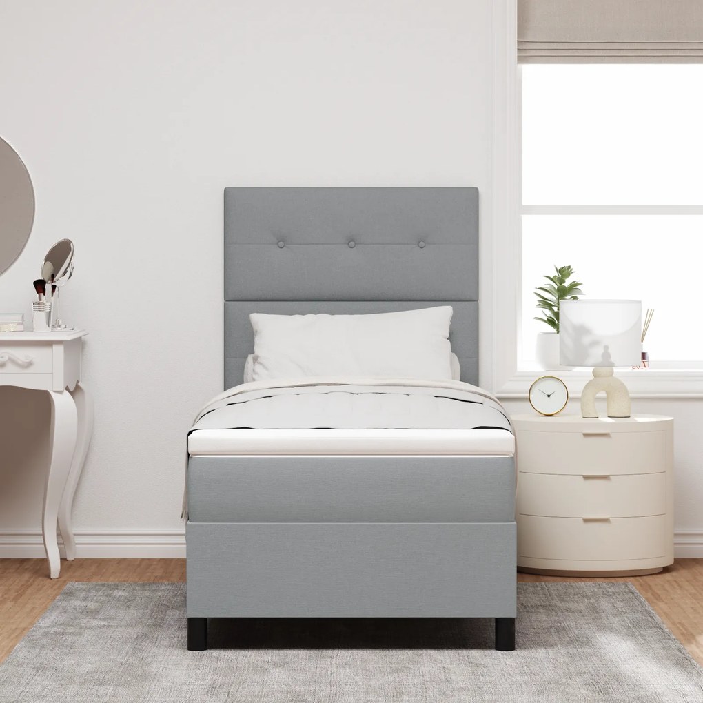 Cama Box com Colchão Cinza Claro 80x200 cm Tecido