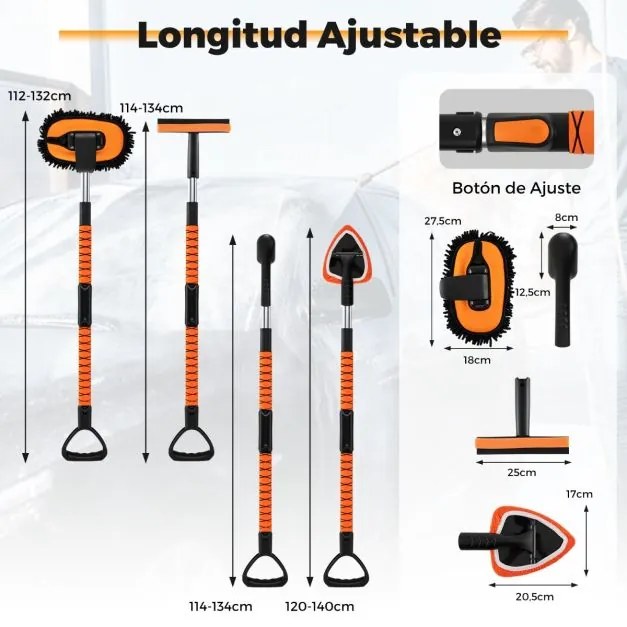 Conjunto de limpeza para automóveis com 10 peças, incluindo escovas, cabo retrátil, esponja de polimento e cabeças de esfregão sem riscos para veículo