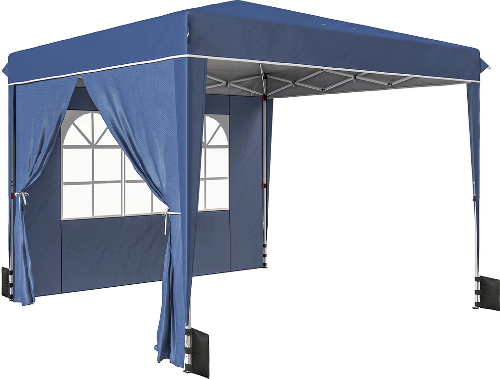 Outsunny Gazebo Dobrável 3x3 m com Paredes e Altura Ajustável, Proteção UV 50+, Azul Escuro | Aosom Portugal