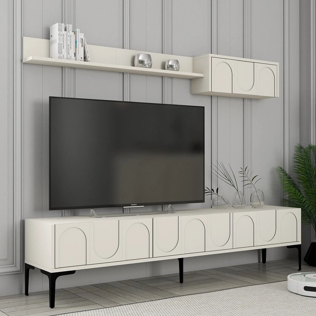 Móvel TV Lyon – Creme e Preto – 180 cm