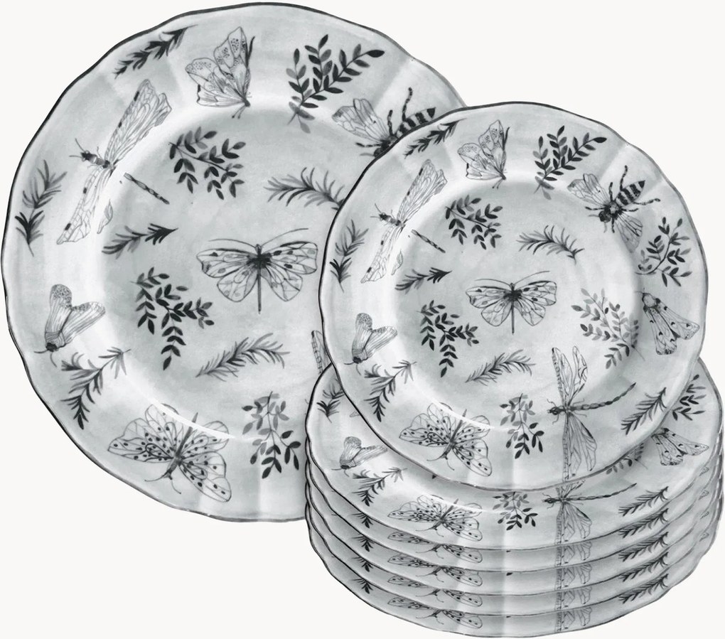 Pratos de servir bolo e sobremesa em porcelana Sonia, conjunto de 7