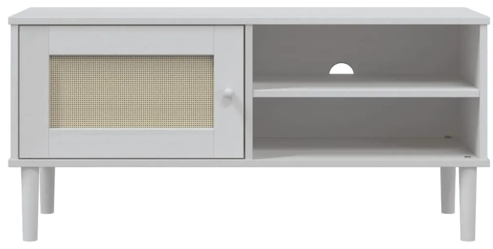 Móvel de TV SENJA aspeto vime 106x40x49 cm pinho maciço branco