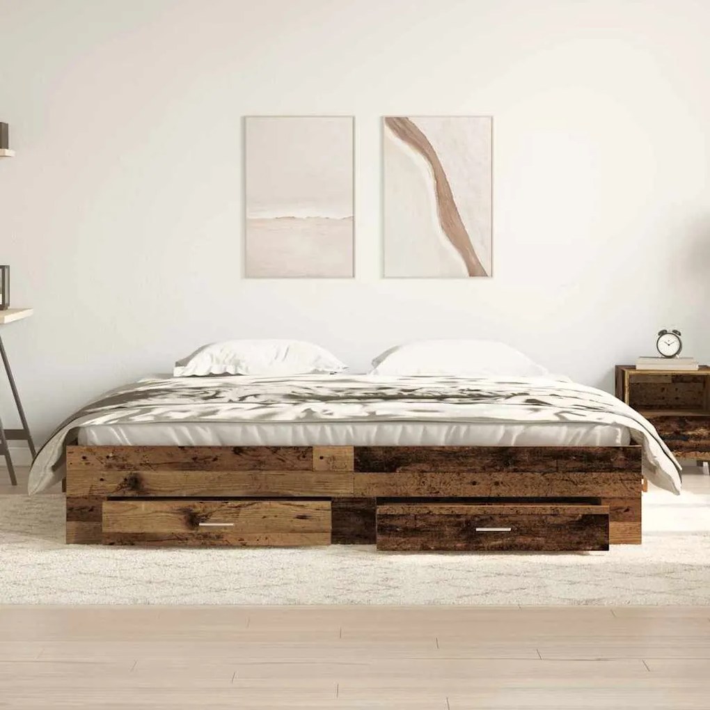 Cama com Gavetas vidaXL Madeira Velha 180x200 cm Madeira de Engenharia