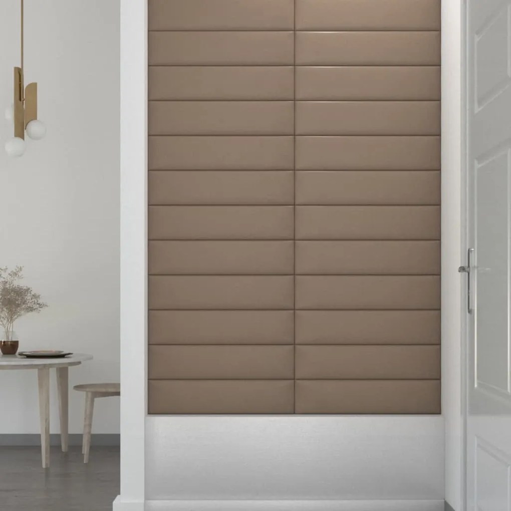 Painel parede 12pcs 60x15cm couro artificial 1,08 m² cappuccino