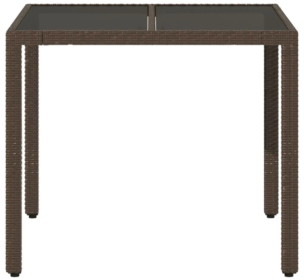 Mesa de jardim com tampo de vidro 90x90x75 cm vime PE castanho