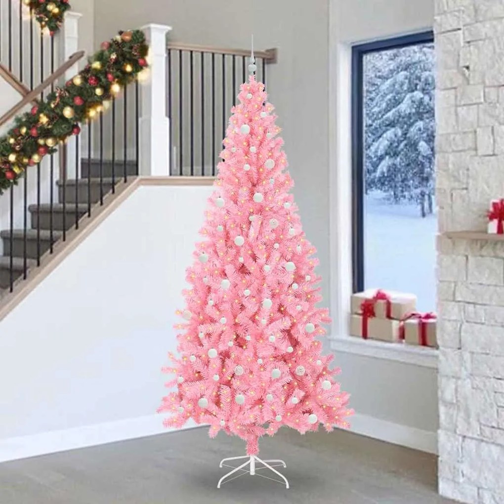 vidaXL Árvore de Natal com 300 LEDs com suporte Rosa 240 cm PVC