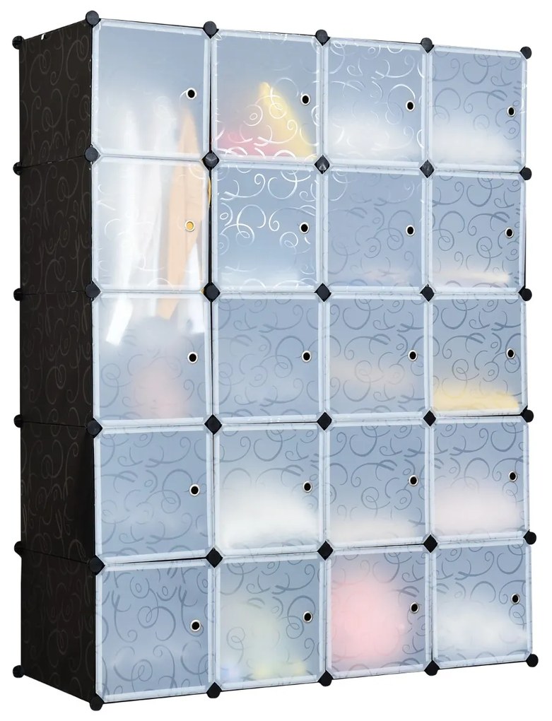 Armário Guarda Roupa Modular com 20 Cubos 35 x 45 x 35 cm Plástico com Portas Fácil de Montar para Sala Quarto