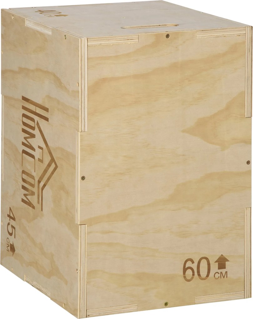 Aparelho de box jump pliométrico 3 em 1, caixa de salto para musculação, fitness e treino cruzado 40/45/60 cm, em madeira