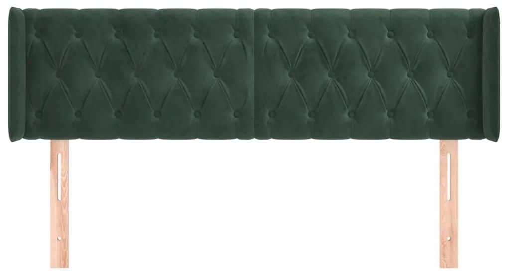 Cabeceira de cama c/ abas veludo 163x16x78/88cm verde-escuro