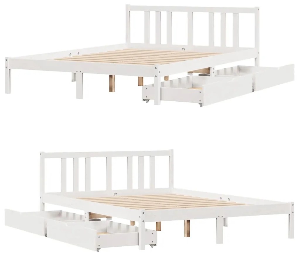Cama sem colchão 160x200 cm madeira de pinho maciça branco