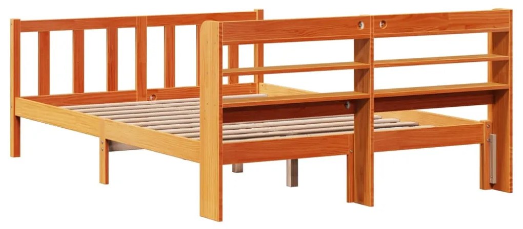 Estrutura cama c/ cabeceira 140x190cm pinho maciço castanho-mel